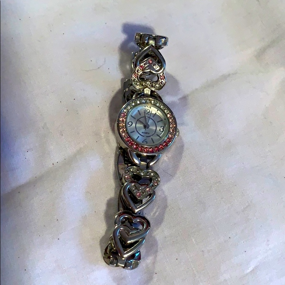 Silver and pink heart watch